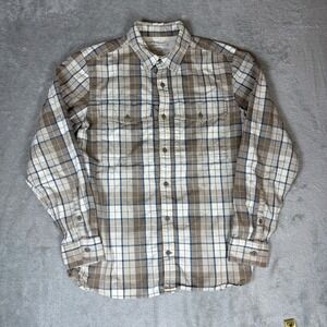 REI Co-op Shirt Mens Medium Plaid Flannel Button Down Brown Blue Outdoor Cotton